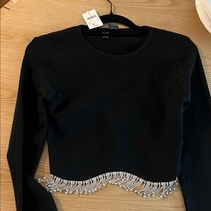 Windsor Black Crop Top with Beaded Fringe